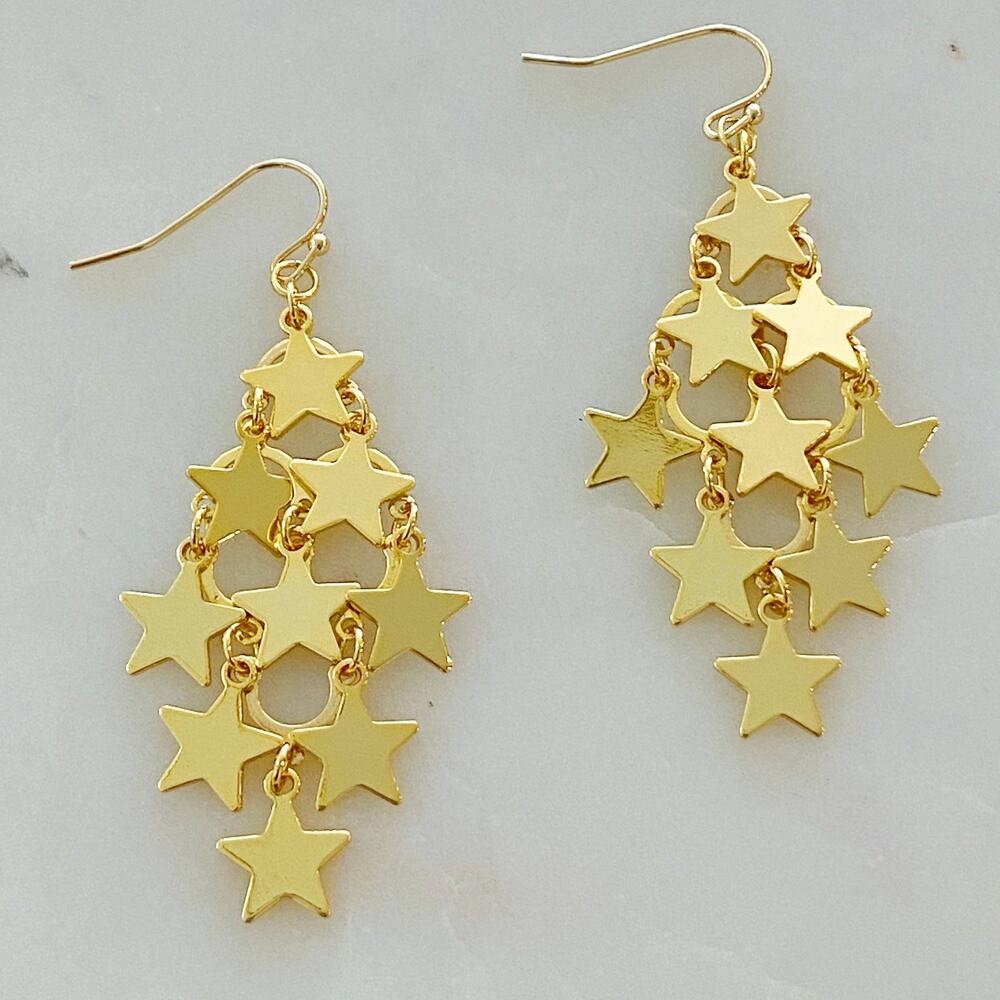 Nine Stars Lined Chandelier Earrings – Gold Plated